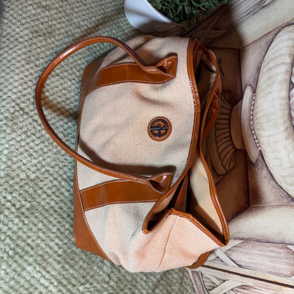 Linen Look Tan and Brown Tote Bag